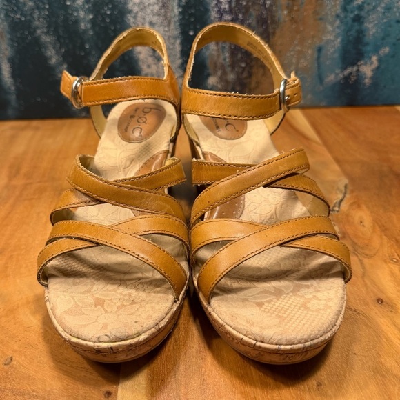 b.o.c. by Born Concept Boho Cross Strap Tan Leather Cork Wedge Sandals: 8 Women - Picture 3 of 11